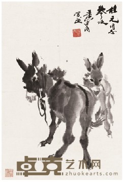 黄胄 双驴图 立轴 52.5*35.5cm